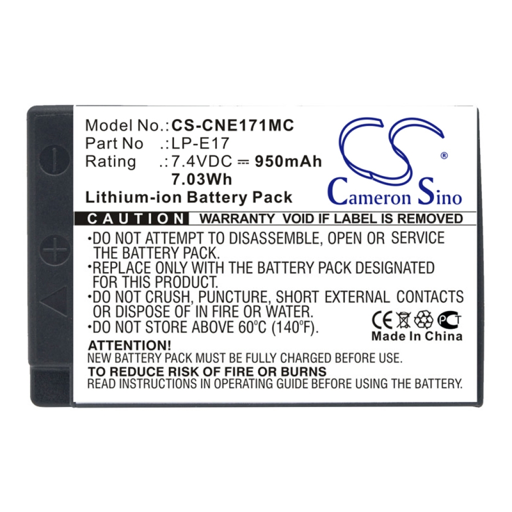 Front label view of CS-CNE171MC – LP-E17, 7.4V 950mAh 7.03Wh