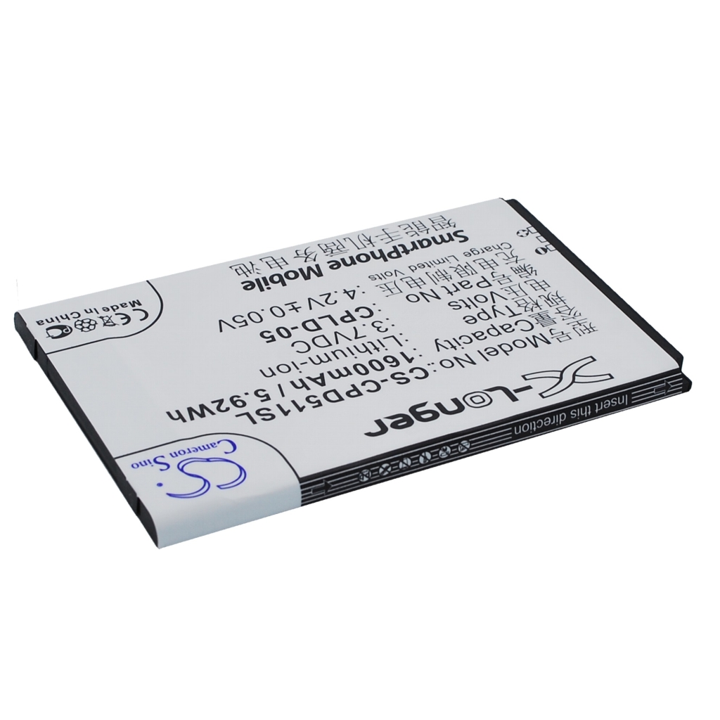 Cameron Sino CS-CPD511SL accu, voorlabel vanuit omgekeerde hoek met logo