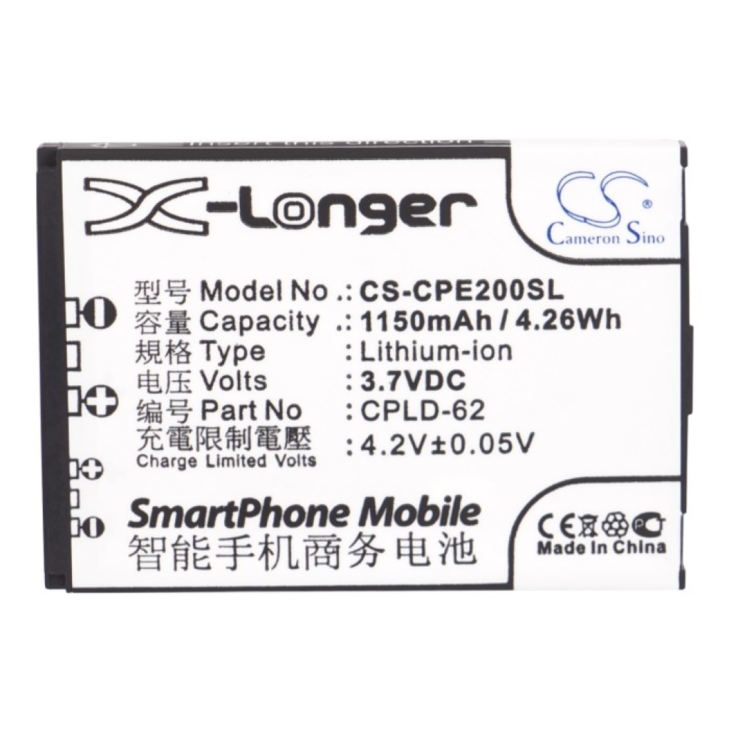 Cameron Sino CS-CPE200SL Li-ion accu 1150mAh 3,7V, bovenaanzicht van etiket