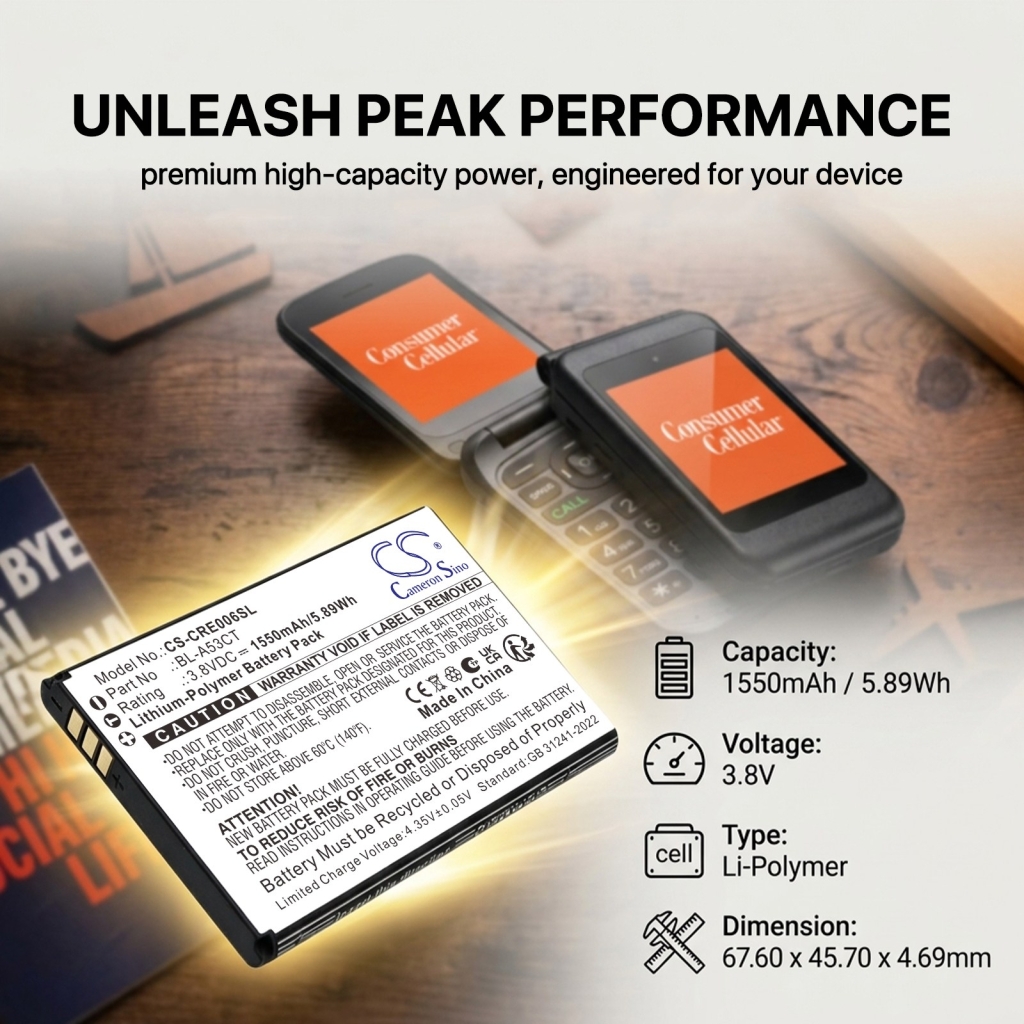 Batterijen compatibel met Consumer Cellular Iris Easy Flip CS-CRE006SL
