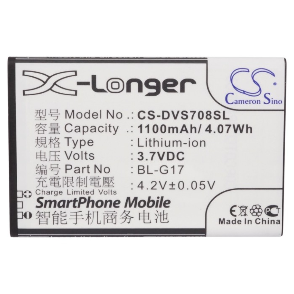 Cameron Sino X-Longer CS-DVS708SL voorlabelweergave: 3,7V 1100mAh Li-ion X-Longer