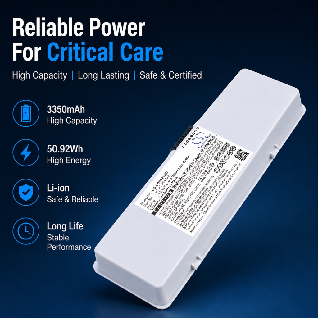 Cameron Sino CS-EDS121MD marketingafbeelding, ‘Reliable Power for Critical Care’ met witte accupack