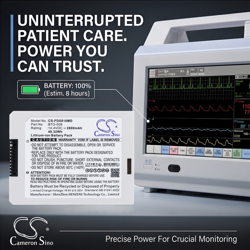 Batterijen compatibel met Fukuda Denshi DS8100 Monitor CS-FDX810MD