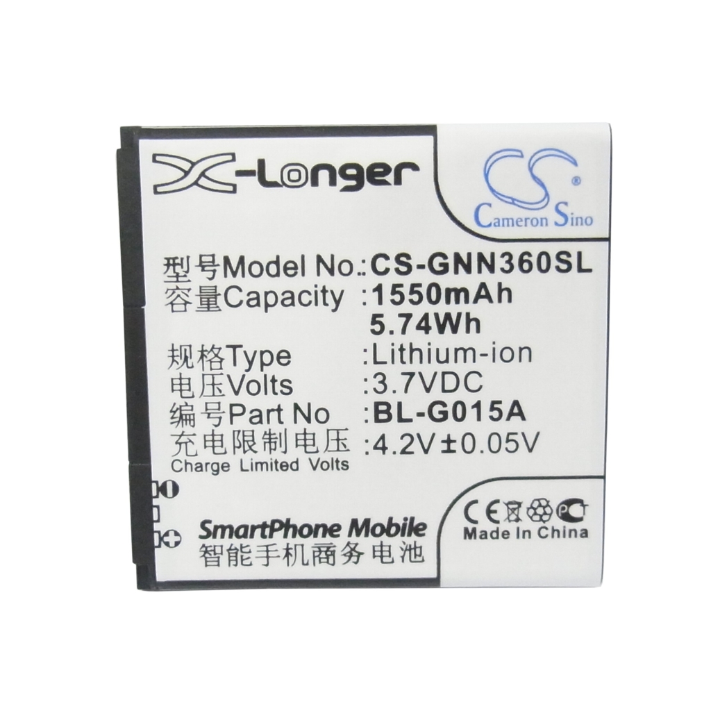 Cameron Sino X-Longer CS-GNN360SL vlakke voorlabelweergave: 1550mAh 3,7V Li-ion BL-G015A