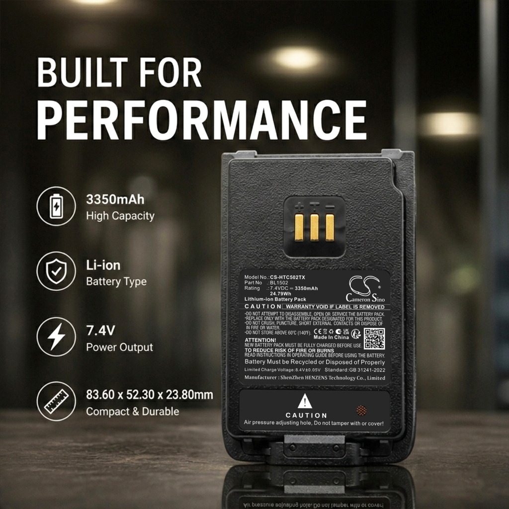 CS-HTC502TX 7,4V 3350mAh accu, marketingafbeelding met specificaties