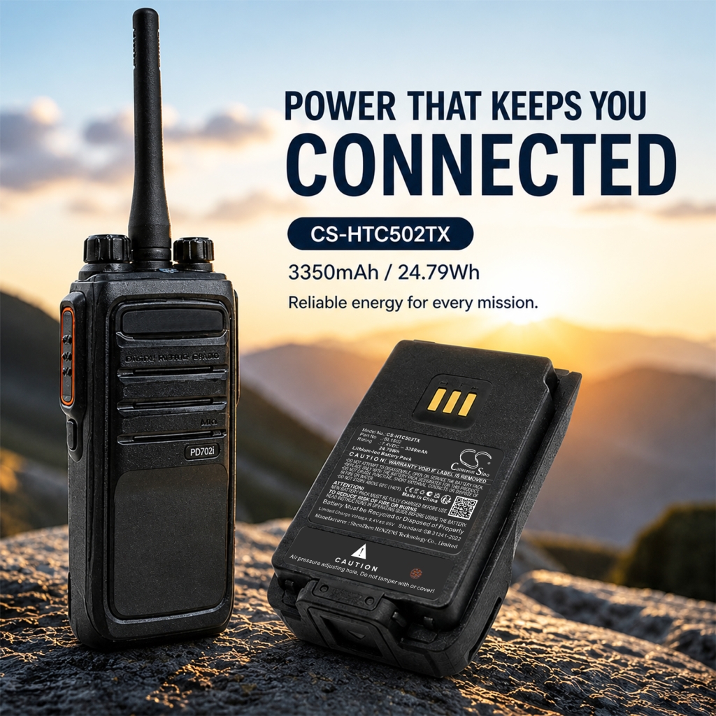 CS-HTC502TX accu met Hytera PD702i portofoon, marketingafbeelding