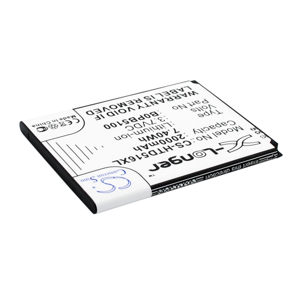 Cameron Sino CS-HTD516XL schuin achteraanzicht van achterlabelzijde met Cameron Sino-logo: 3,7VDC 2000mAh 7,40Wh