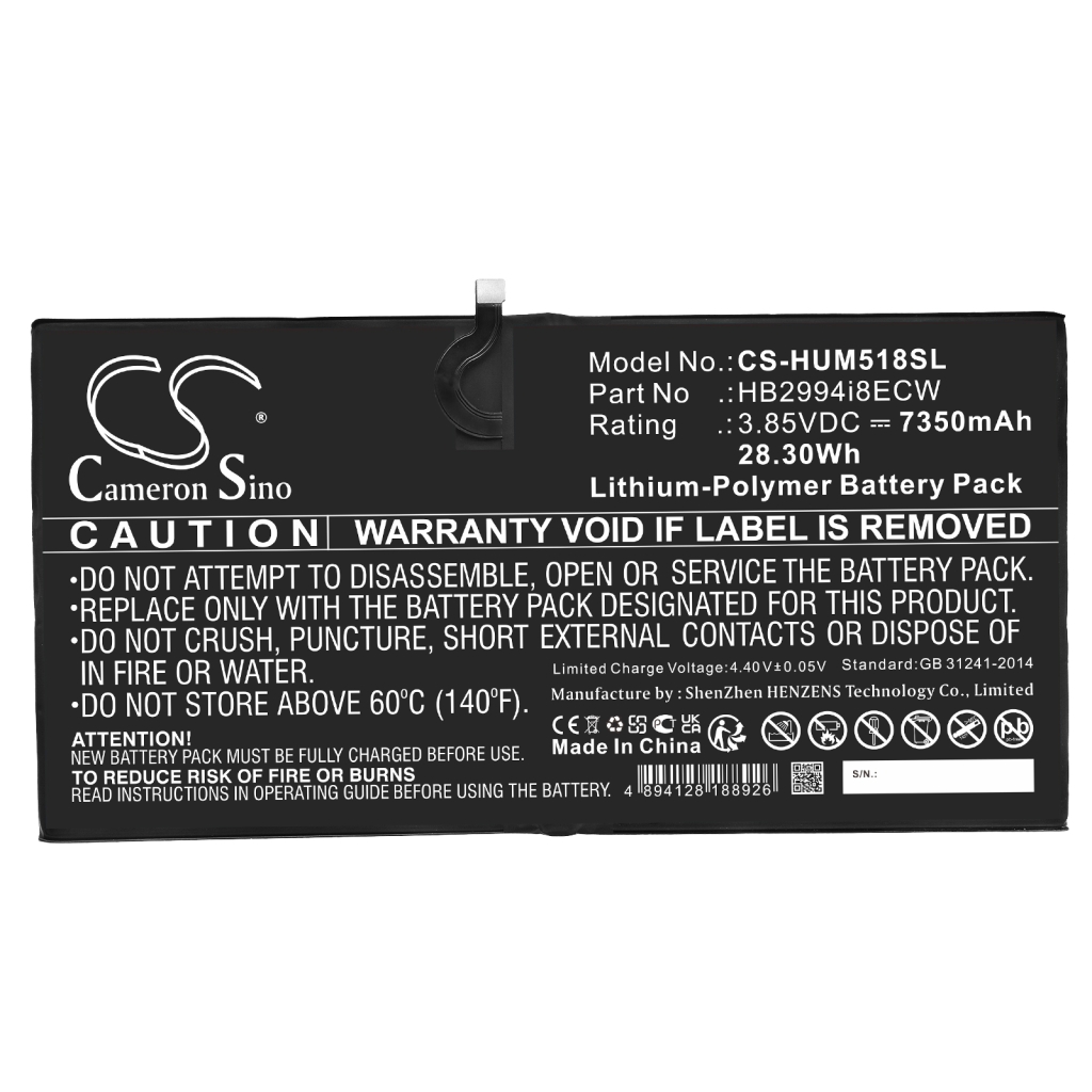 Remplacement de batterie compatible pour Huawei HB2994I8ECW