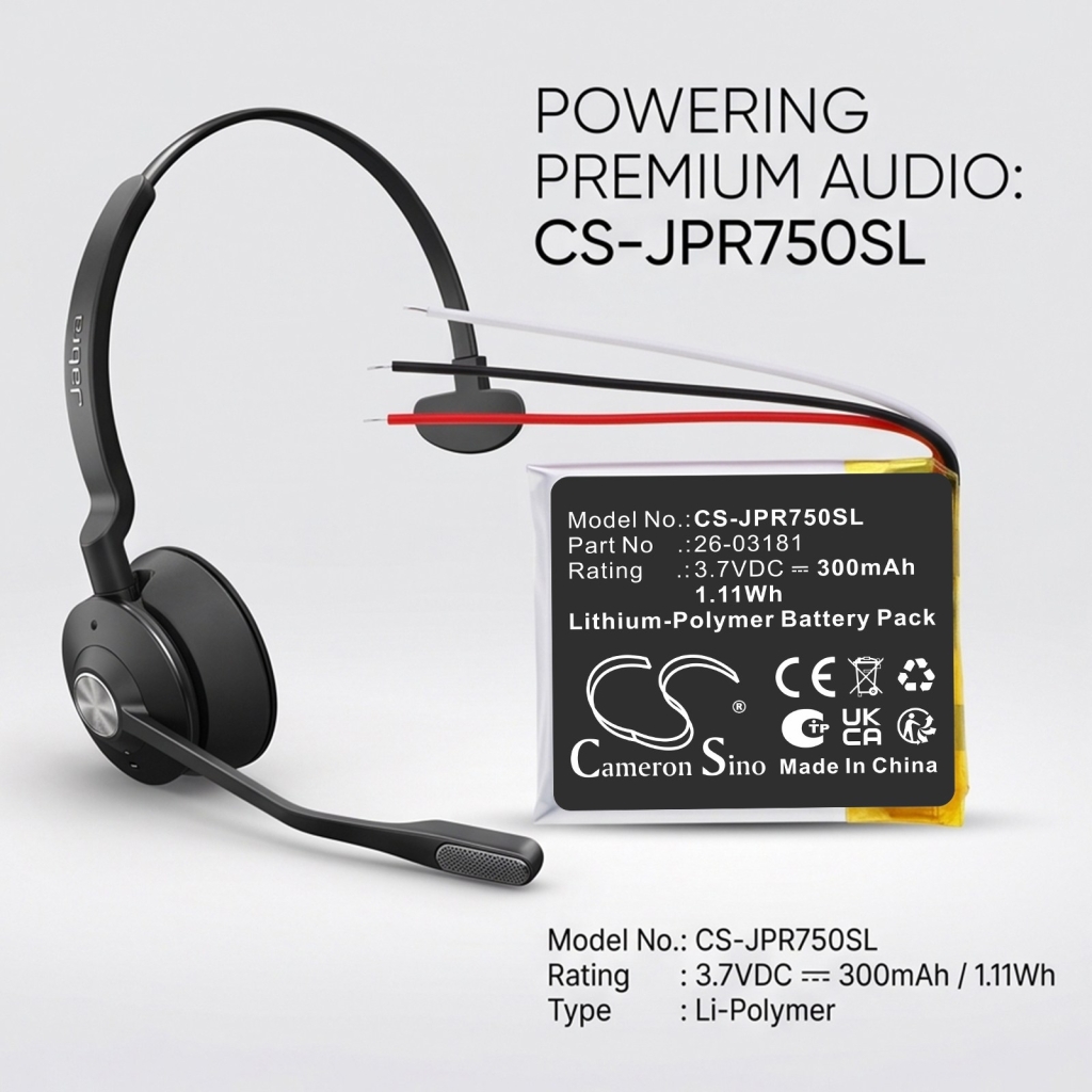 Batterijen compatibel met Jabra Engage 65 Mono 65 Stereo 75 CS-JPR750SL