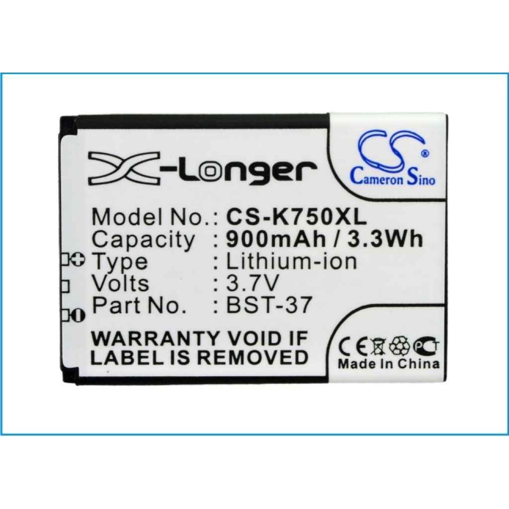 Batterij compatibel met Sony Ericsson CS-K750XL