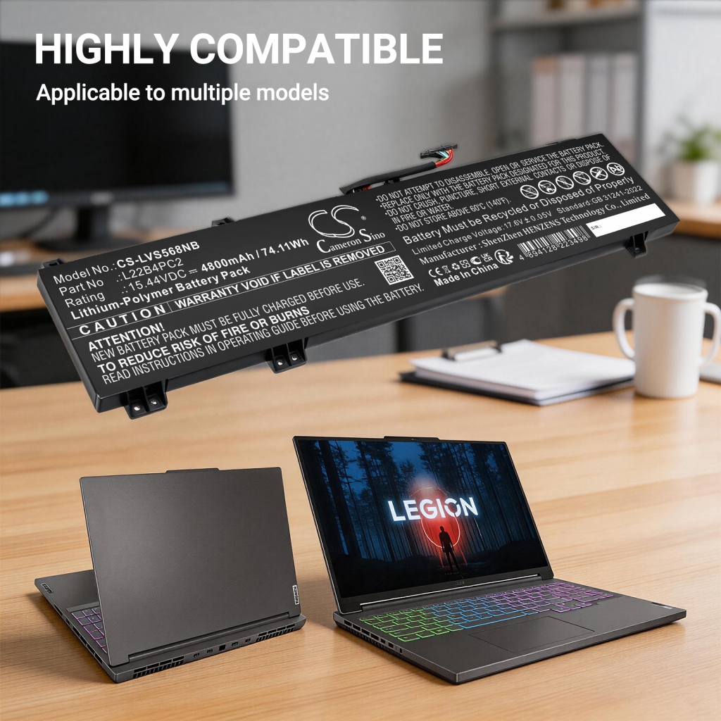 Batterijen compatibel met Lenovo Legion Slim 5 16APH8 82Y90005JP Slim 5 16APH8 82Y90006TA Slim 5 16APH8 82Y90008RK CS-LVS568NB