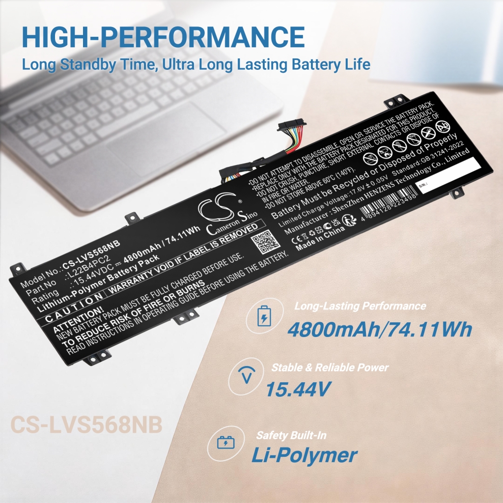Batterijen compatibel met Lenovo Legion Slim 5 16APH8 82Y90005JP Slim 5 16APH8 82Y90006TA Slim 5 16APH8 82Y90008RK CS-LVS568NB