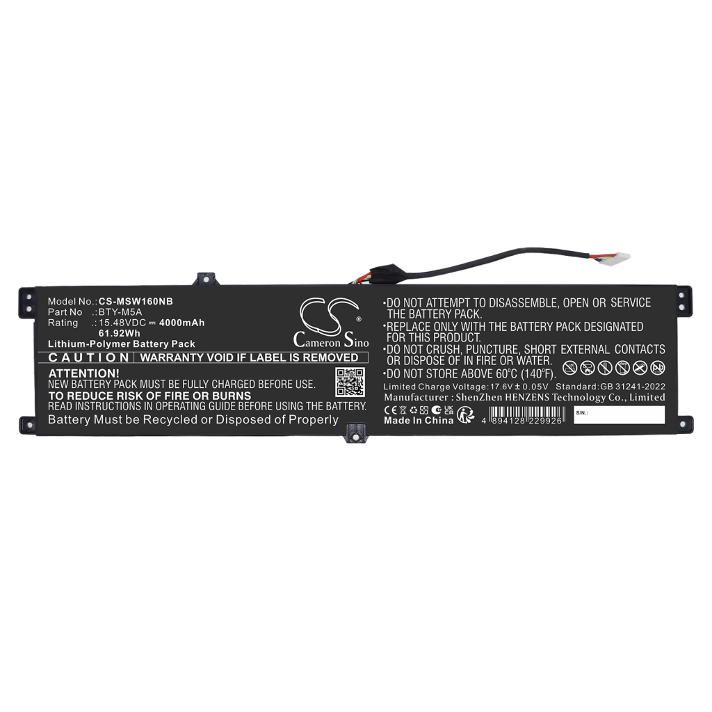 Battery compatible with MSI