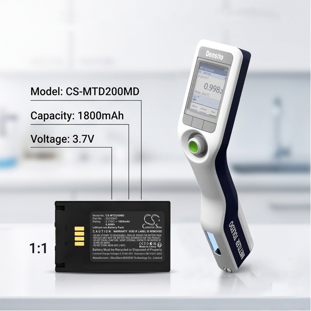 Batterijen compatibel met Mettler Toledo Densito Densito Portable Density Meter Density2Go CS-MTD200MD