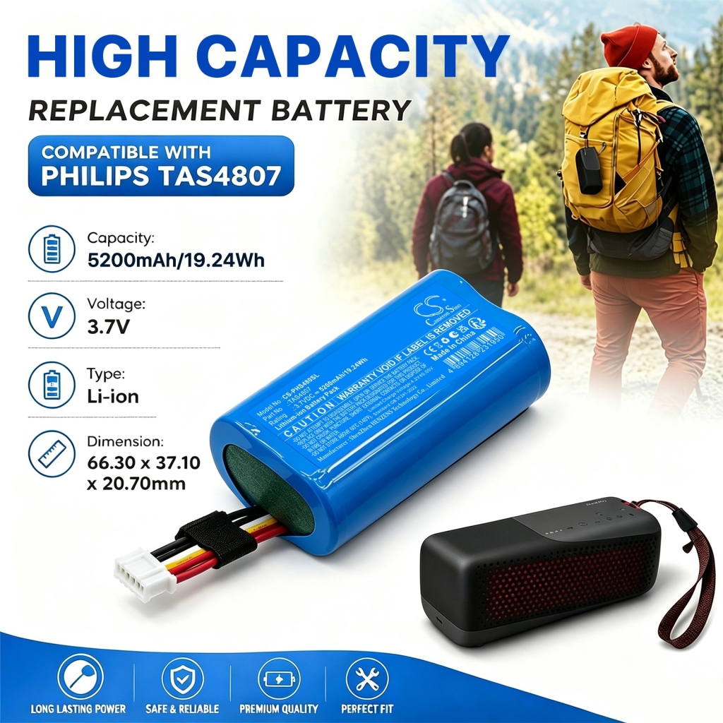 Batterijen compatibel met Philips S4807 Waterproof Wireless Bluetooth Speaker CS-PHS480SL