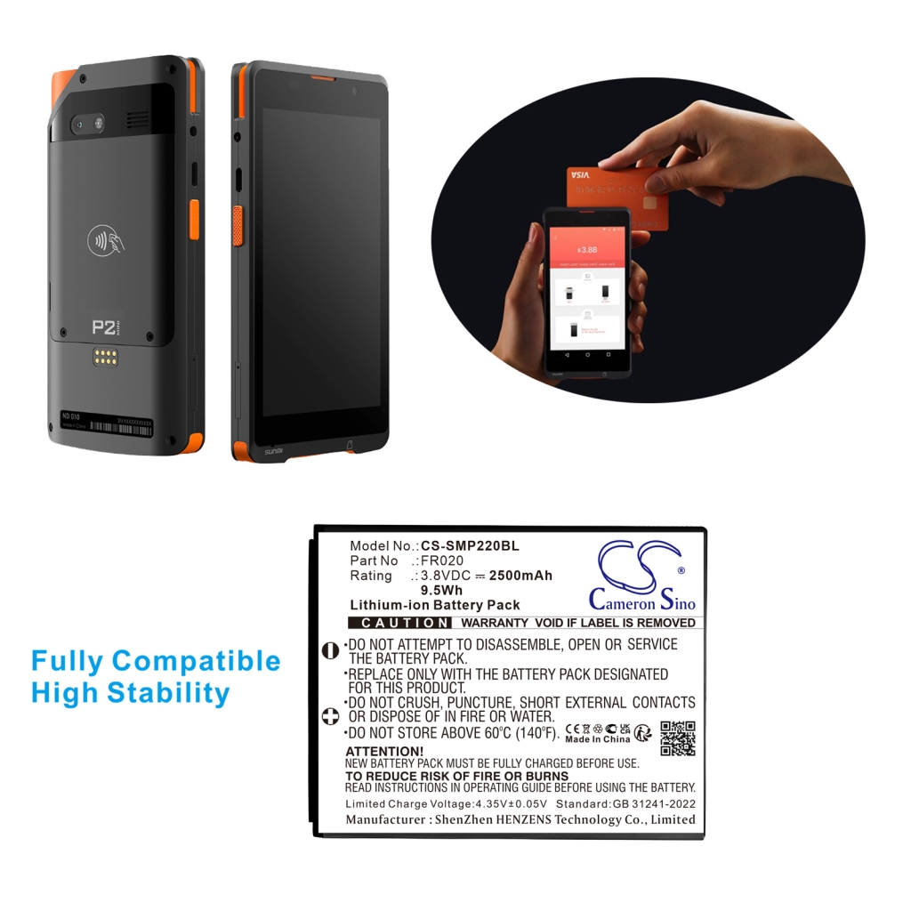 Batterij voor betaalterminal Sunmi CS-SMP220BL