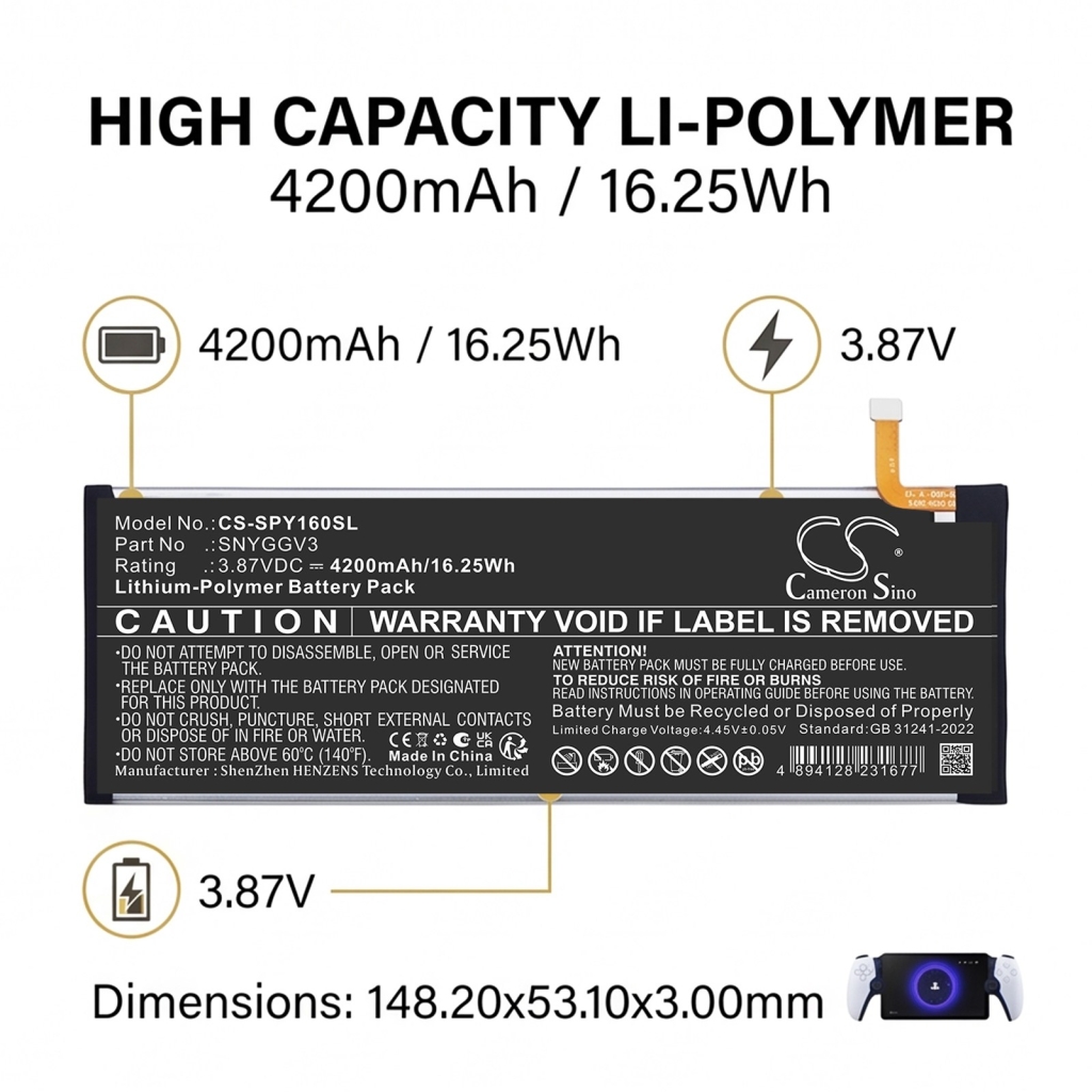Batterijen compatibel met Sony CFI-Y1016 CFI-Y1016 CS-SPY160SL