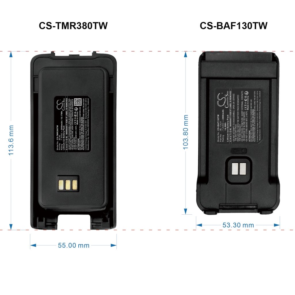 Batterij compatibel met Retevis Smartcom Tytera Harico Tetevis CS-TMR380TW