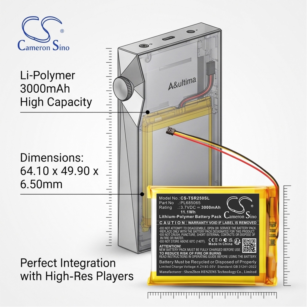 Batterijen compatibel met Astell&Kern SR25 SR25 mk2 CS-TSR250SL