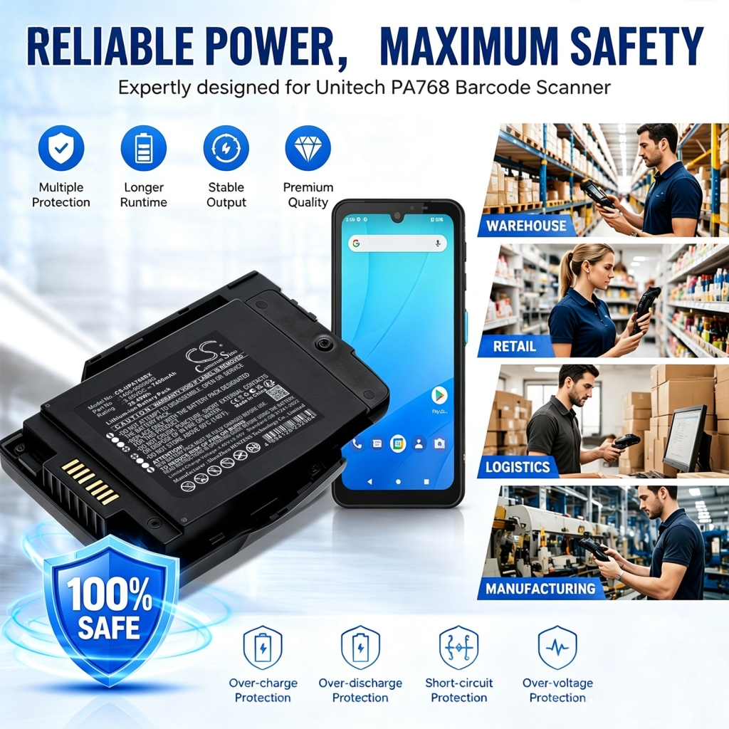 Batterijen compatibel met Unitech PA768 PA768 Rugged Mobile Computer CS-UPA768BX