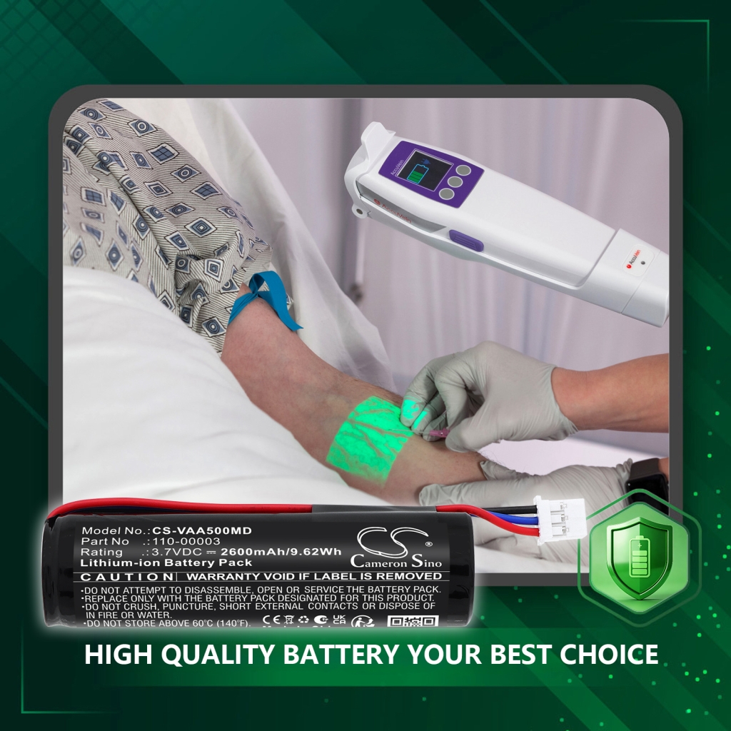 Medical vein finder device used on patient with CS-VAA500MD battery