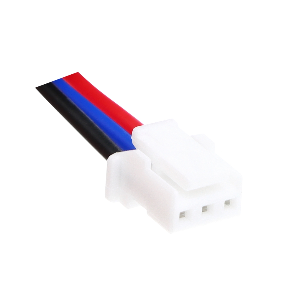 Angled close-up white 3-pin connector side latches