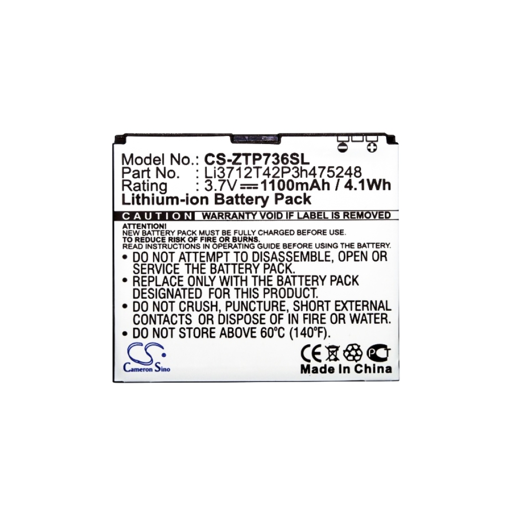 Batterij Vervangt Li3712T42P3h475248